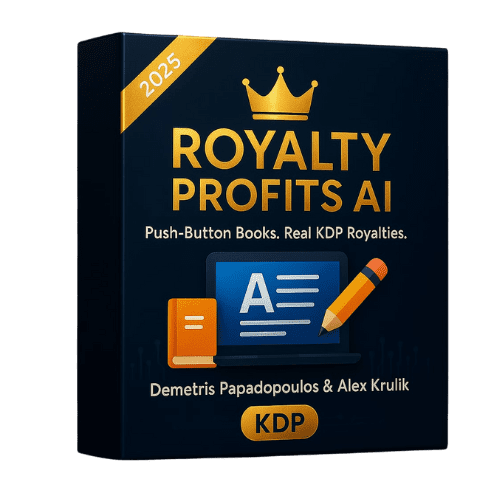 Royalty Profits Ai Review hero image showing KDP AI publishing dashboard